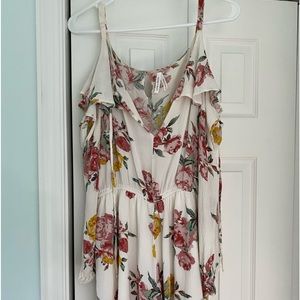 Long Sleeved White Floral Romper with Front Tie